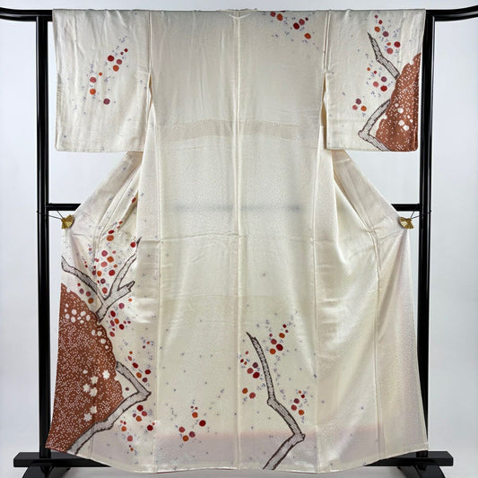 訪問服 身長158cm 袖長63.5cm S 雙層 雪輪 枝梅花 絞染 奶油色 純蠶絲 優品級