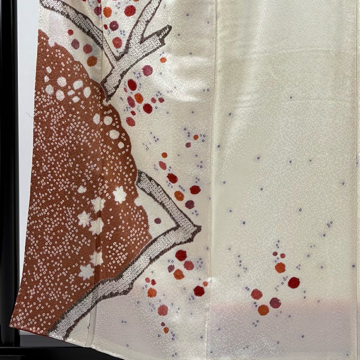 訪問服 身長158cm 袖長63.5cm S 雙層 雪輪 枝梅花 絞染 奶油色 純蠶絲 優品級