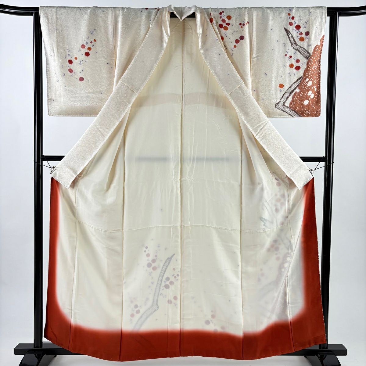 訪問服 身長158cm 袖長63.5cm S 雙層 雪輪 枝梅花 絞染 奶油色 純蠶絲 優品級