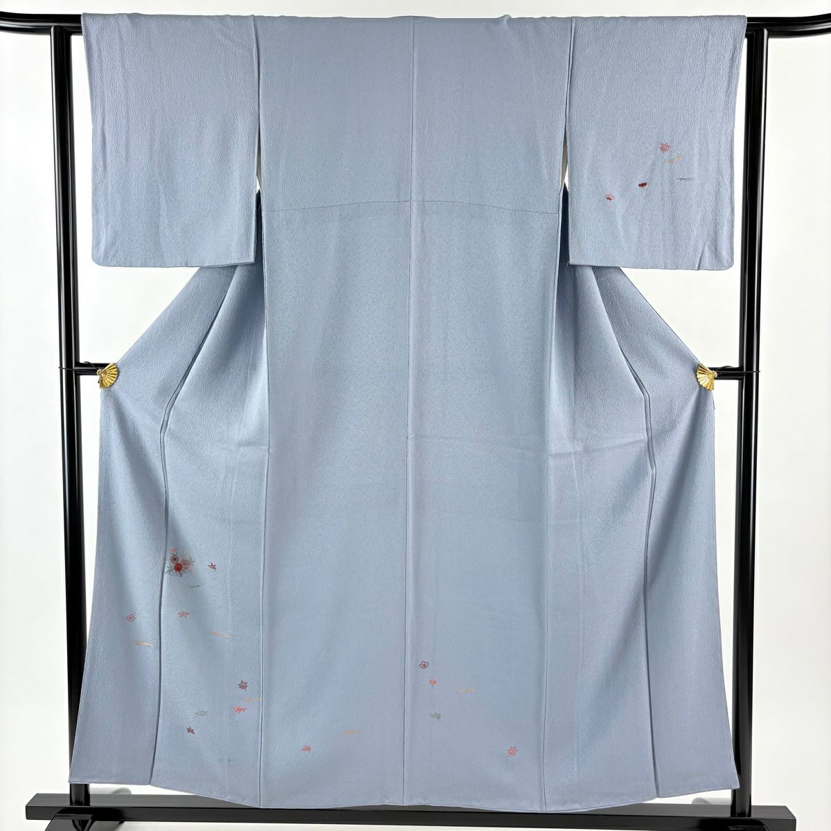 付下 身長155cm 袖長61.5cm S 雙層 菊花 吹寄刺繡 青灰 純蠶絲 秀品級