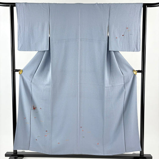 付下 身長155cm 袖長61.5cm S 雙層 菊花 吹寄刺繡 青灰 純蠶絲 秀品級