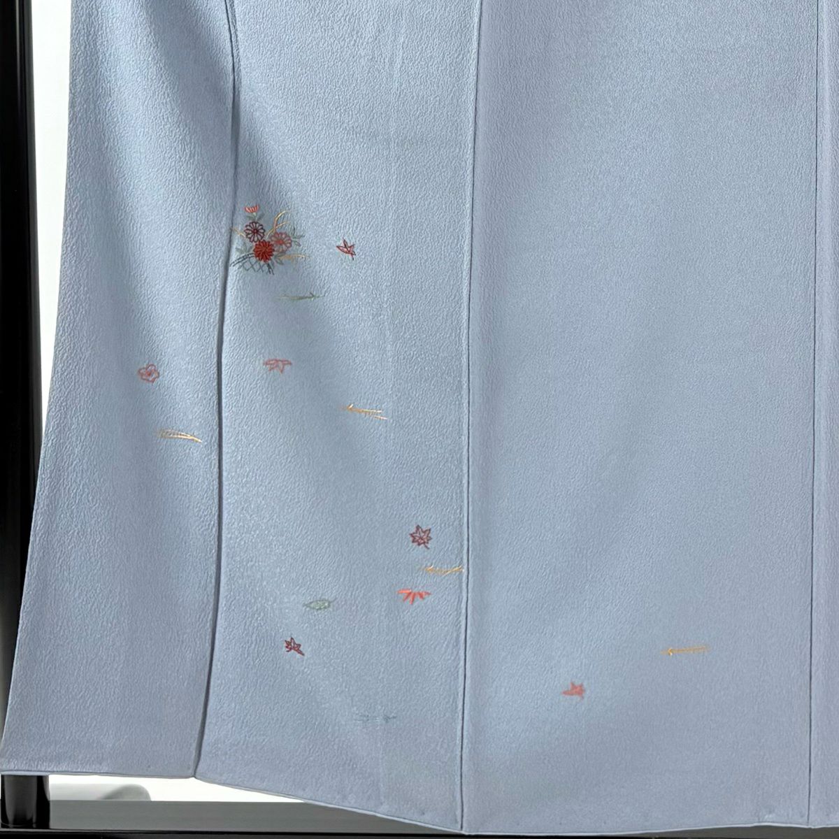 付下 身長155cm 袖長61.5cm S 雙層 菊花 吹寄刺繡 青灰 純蠶絲 秀品級