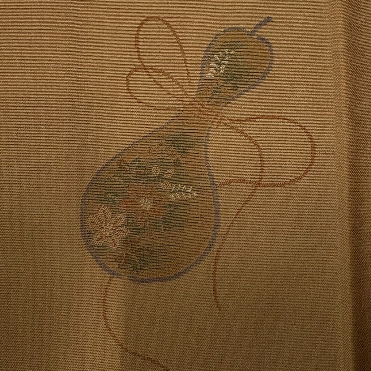 【美品】 紬織 身長161cm 袖長66cm M 雙層 瓢箪 草花紋紋 山吹茶 純蠶絲 秀品級