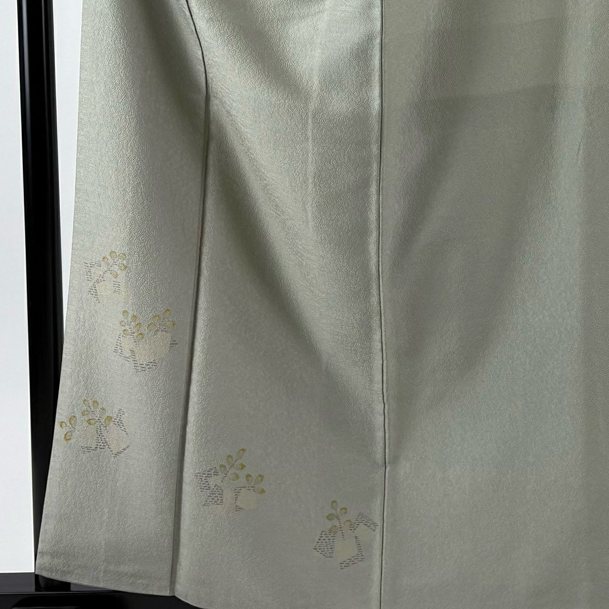 付下 身長161.5cm 袖長65.5cm M 雙層 葉色紙 灰綠 純蠶絲 秀品級