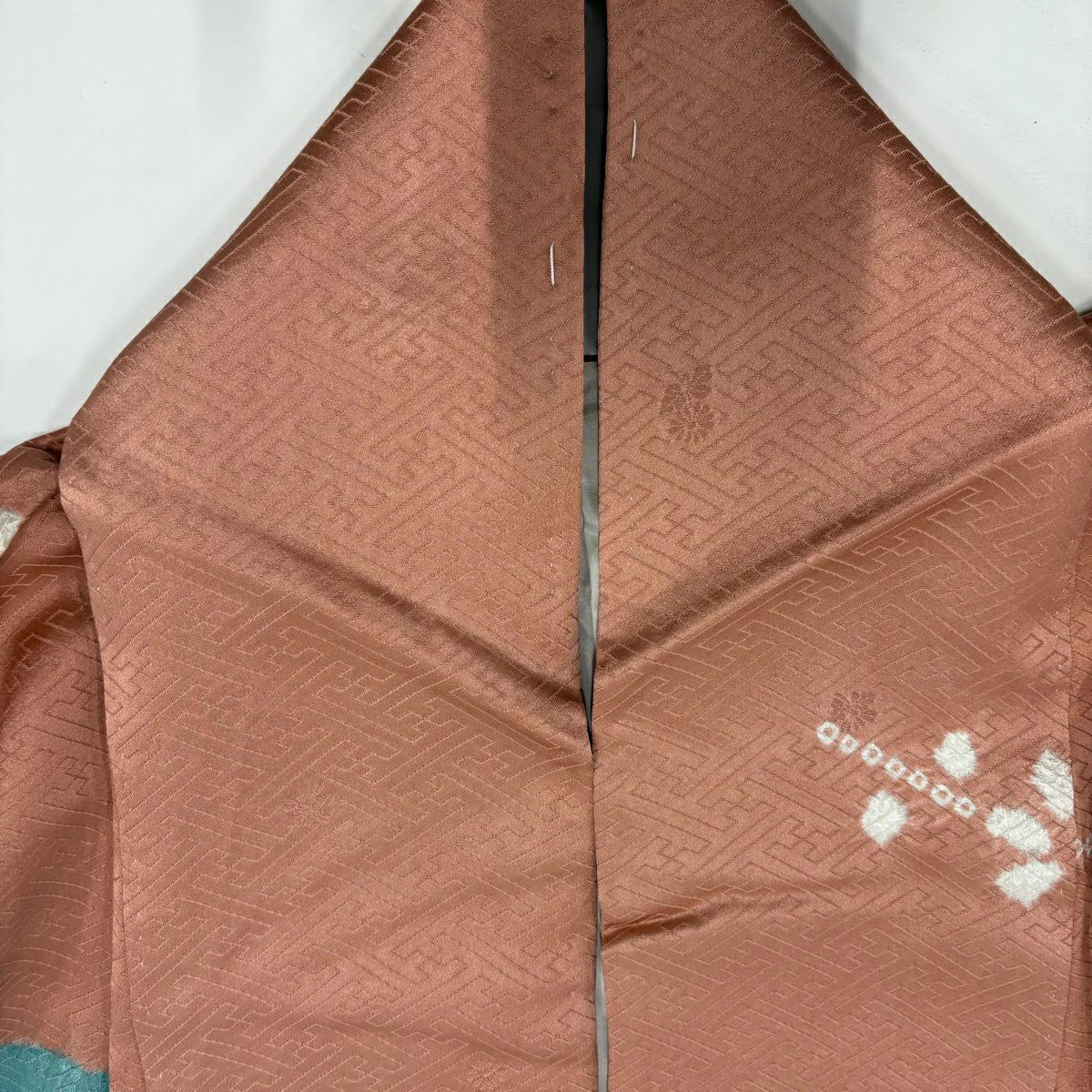 【美品】訪問服 身長162cm 袖長67cm M 雙層 枝梅花 観世水 絞染 粉米色 純蠶絲 秀品級