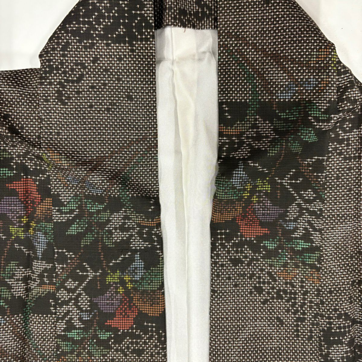 【美品】 紬織 身長163cm 袖長64cm M 雙層 巴齊領 草花紋紋 焦茶 純蠶絲 優品級