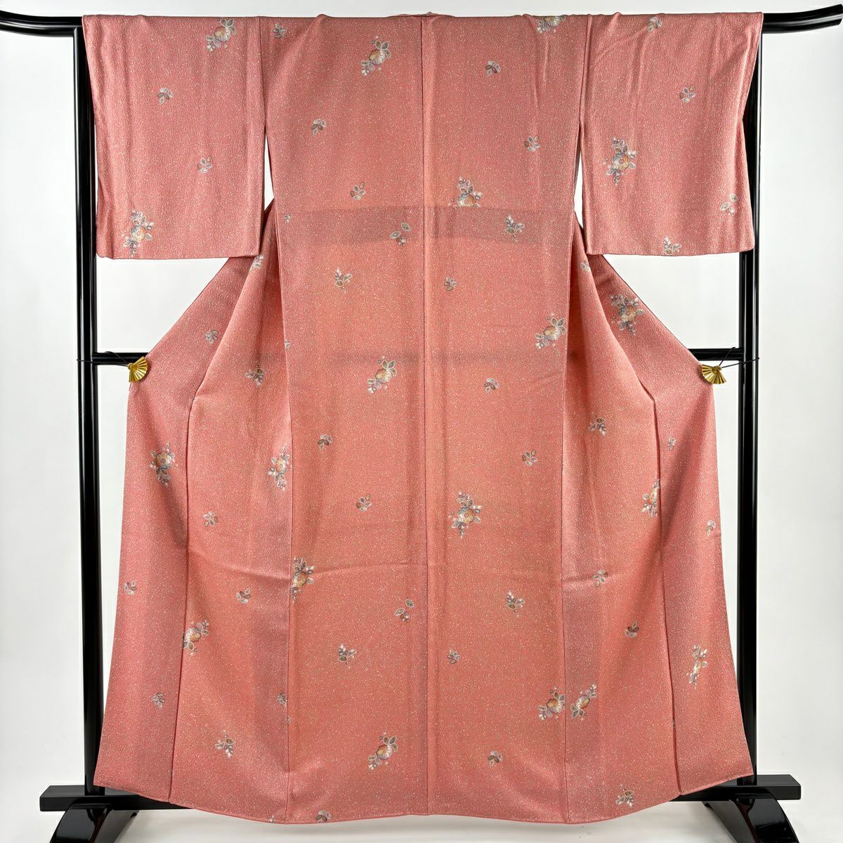 【美品】 小紋 身長160.5cm 袖長66cm M 雙層 辻花染 金銀彩 粉紅 純蠶絲 秀品級