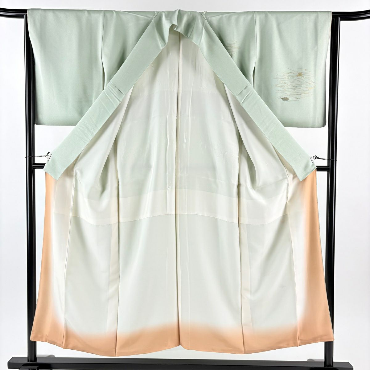 付下 身長152.5cm 袖長64.5cm M 雙層 吹寄 金通 金絲 淺綠 純蠶絲 優品級