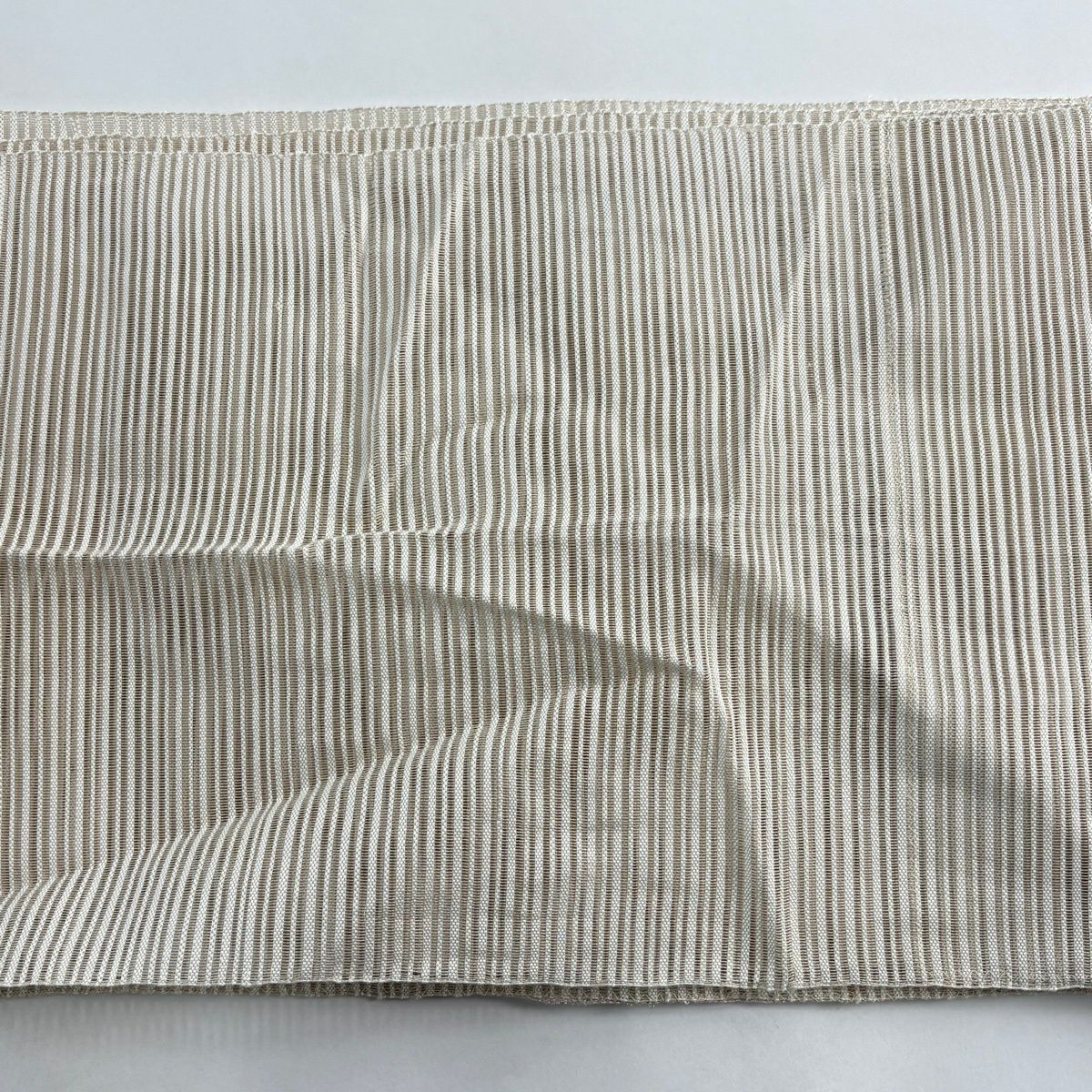 名古屋帶 優品級 八寸名古屋帶 夏帶 絽 幾何圖案 條紋 銀線 米色 純蠶絲