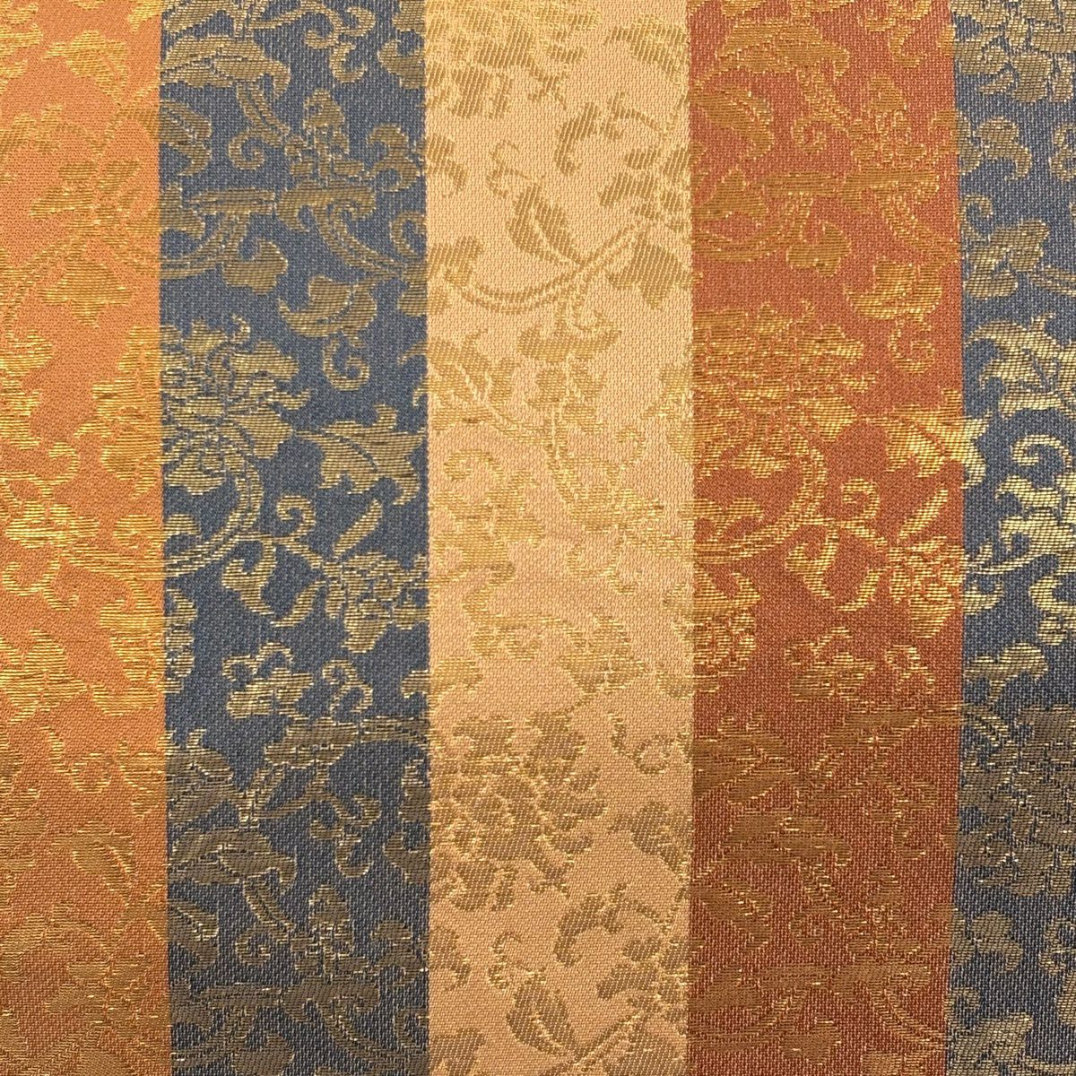 【美品】名古屋帶 秀品級 花唐草紋 縞 金金箔 紅茶 純蠶絲