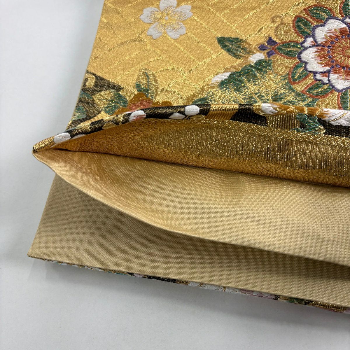 袋帶 秀品級 草花紋紋 笠松樹 金絲 唐織 金色 六通 純蠶絲