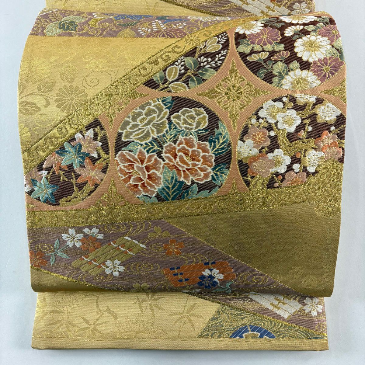 【美品】 袋帶 秀品級 西本願寺書院 鮭粉色 六通 純蠶絲