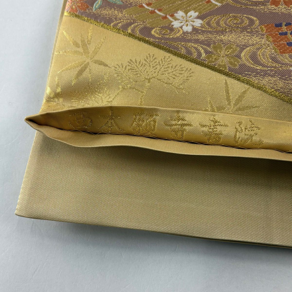 【美品】 袋帶 秀品級 西本願寺書院 鮭粉色 六通 純蠶絲