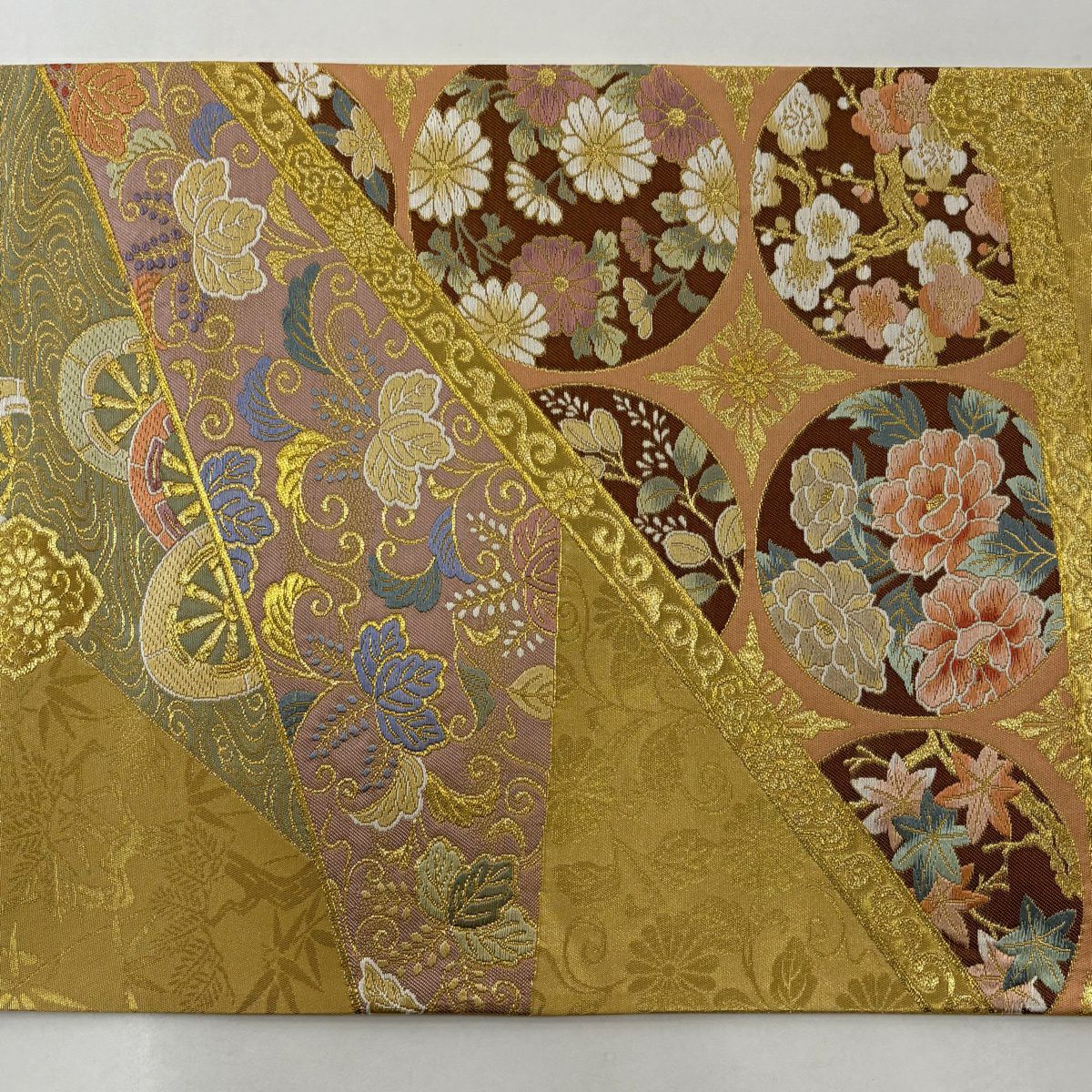 【美品】 袋帶 秀品級 西本願寺書院 鮭粉色 六通 純蠶絲