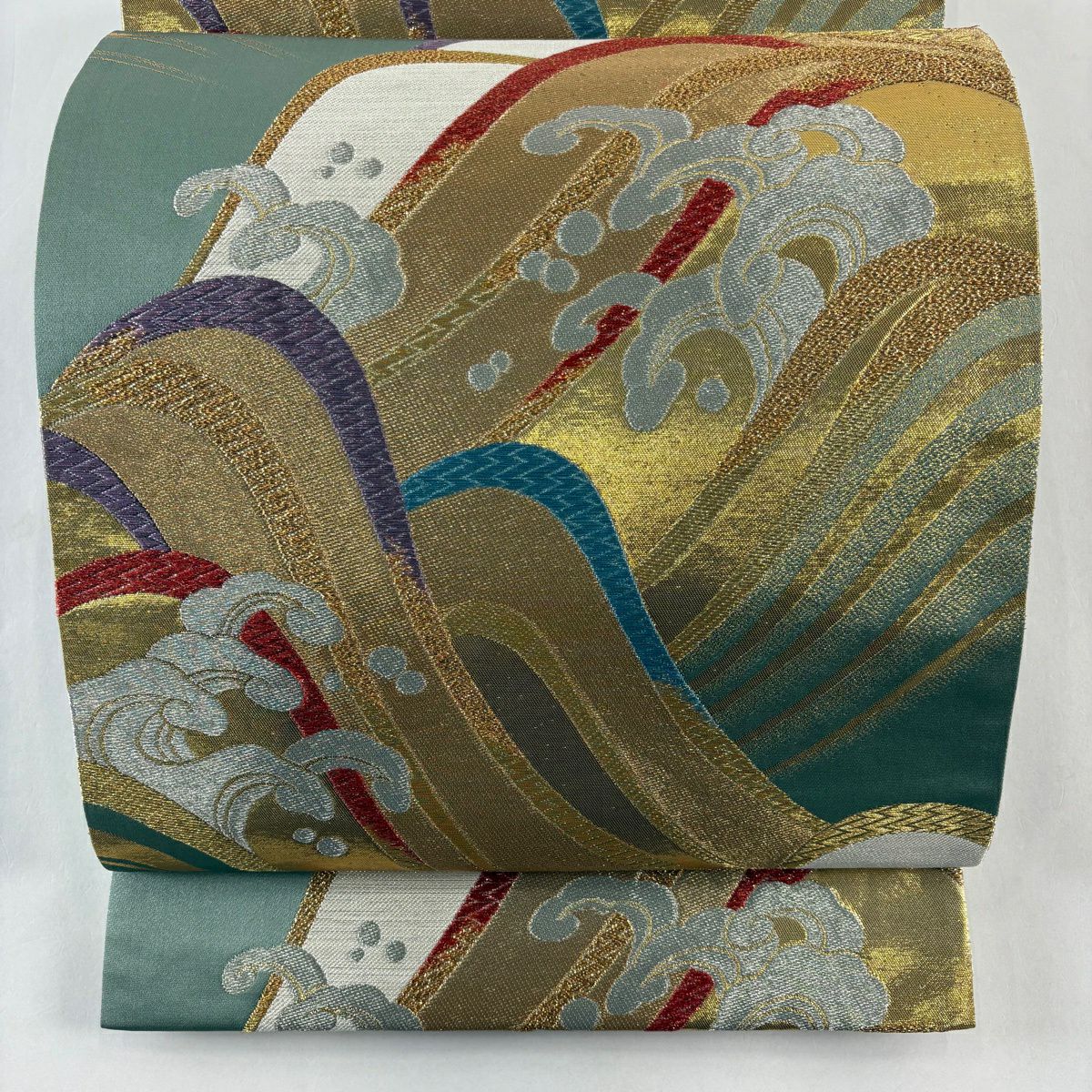 【美品】 袋帶 秀品級 波 波頭 唐織 金金箔 金色 六通 純蠶絲
