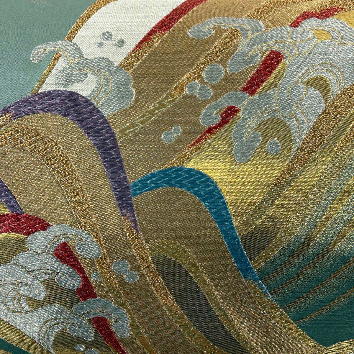 【美品】 袋帶 秀品級 波 波頭 唐織 金金箔 金色 六通 純蠶絲