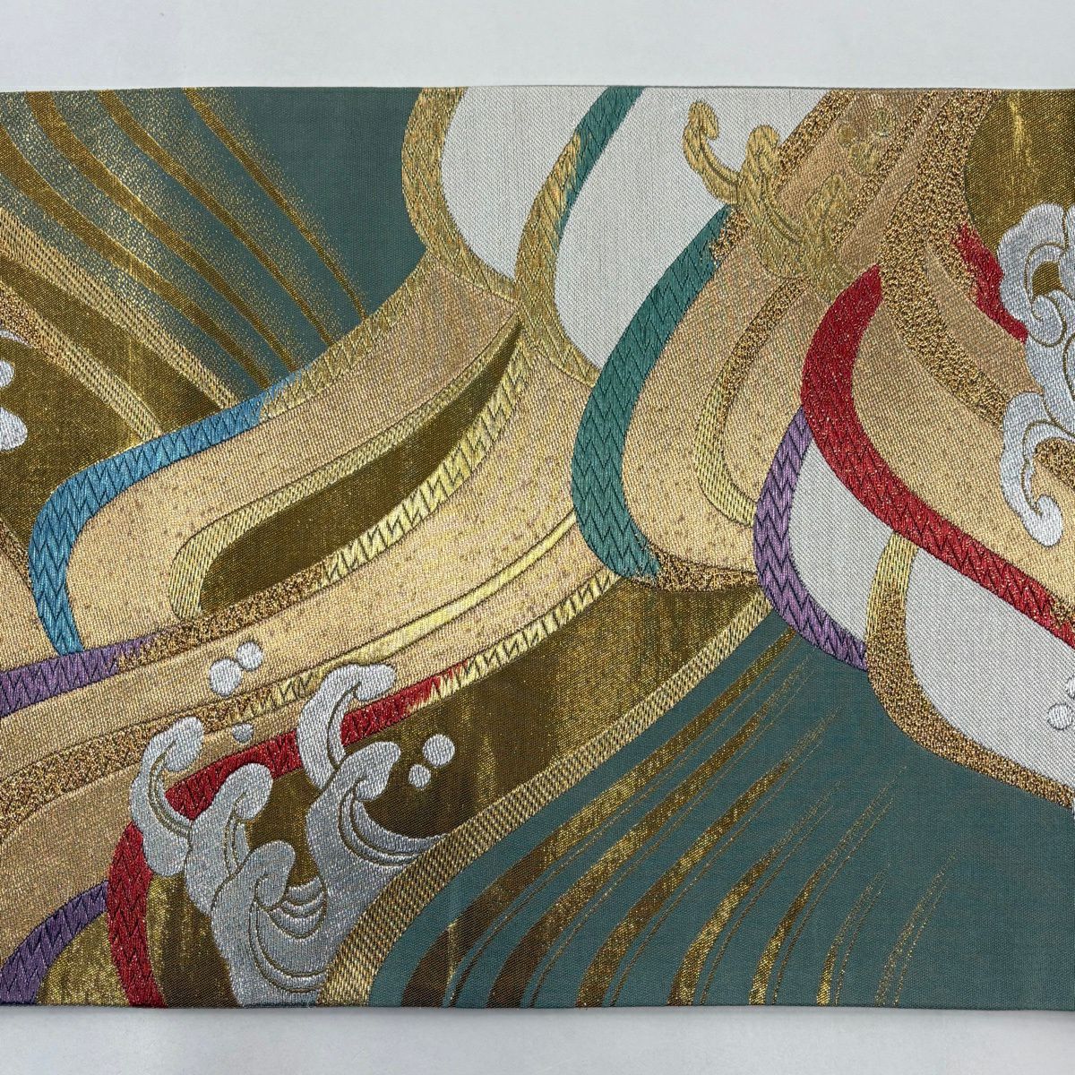 【美品】 袋帶 秀品級 波 波頭 唐織 金金箔 金色 六通 純蠶絲
