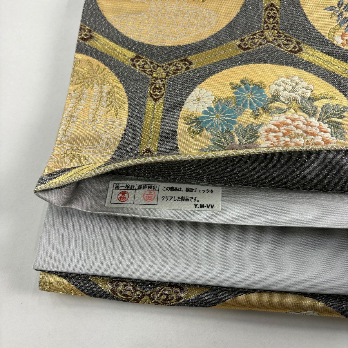袋帶 秀品級 圓紋 草花紋 金銀絲 金金箔 灰 深藍 六通 純蠶絲