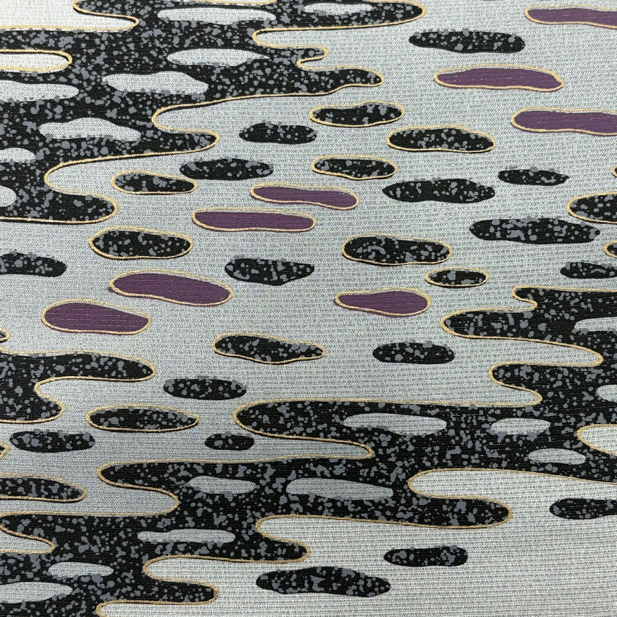 【美品】 袋帶 秀品級 霞 幾何學圖案 銀通 金銀彩 灰 深藍色 正蠶絲