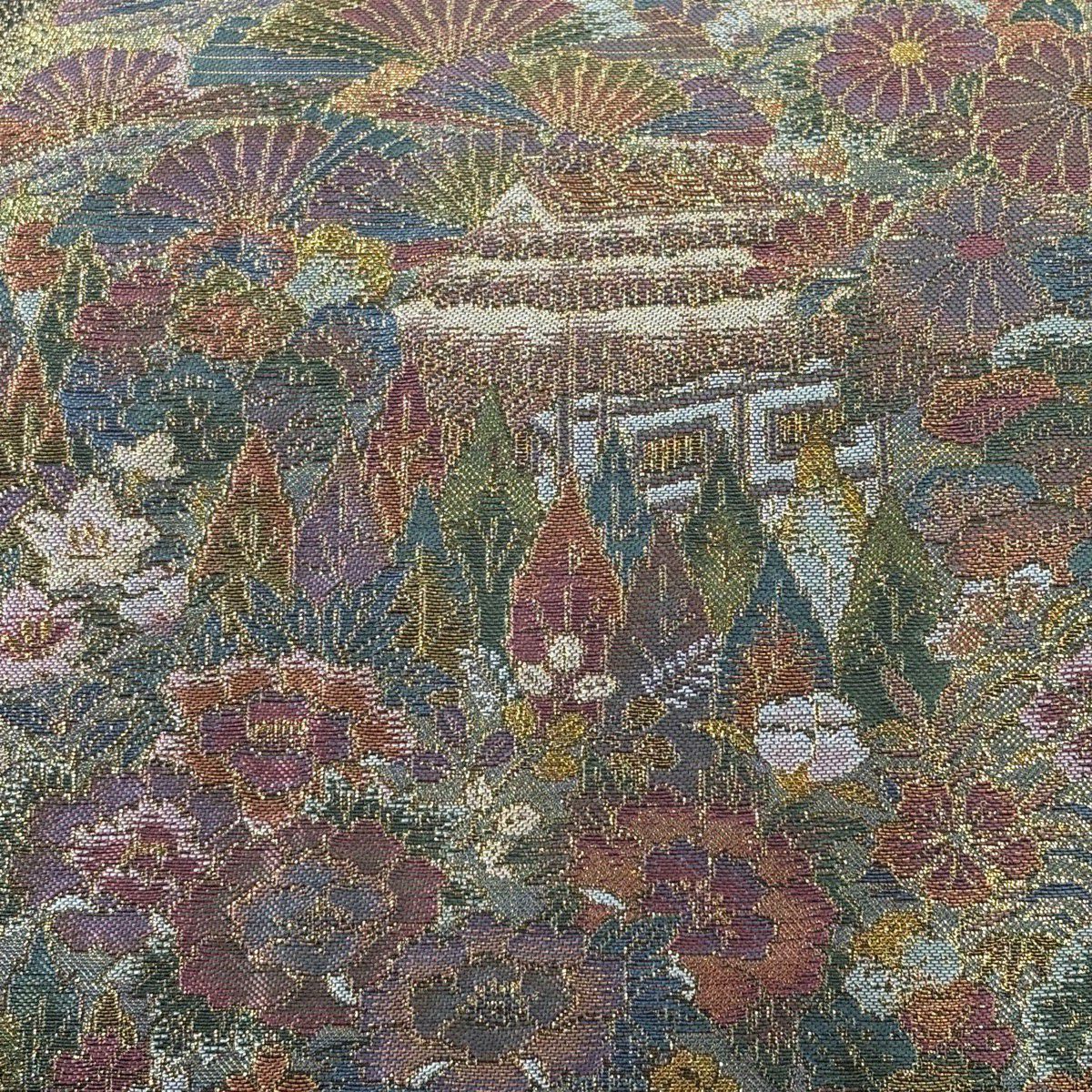 【美品】 袋帶 秀品級 加賀華千景 金金箔 金絲 茶紫 全通 純蠶絲