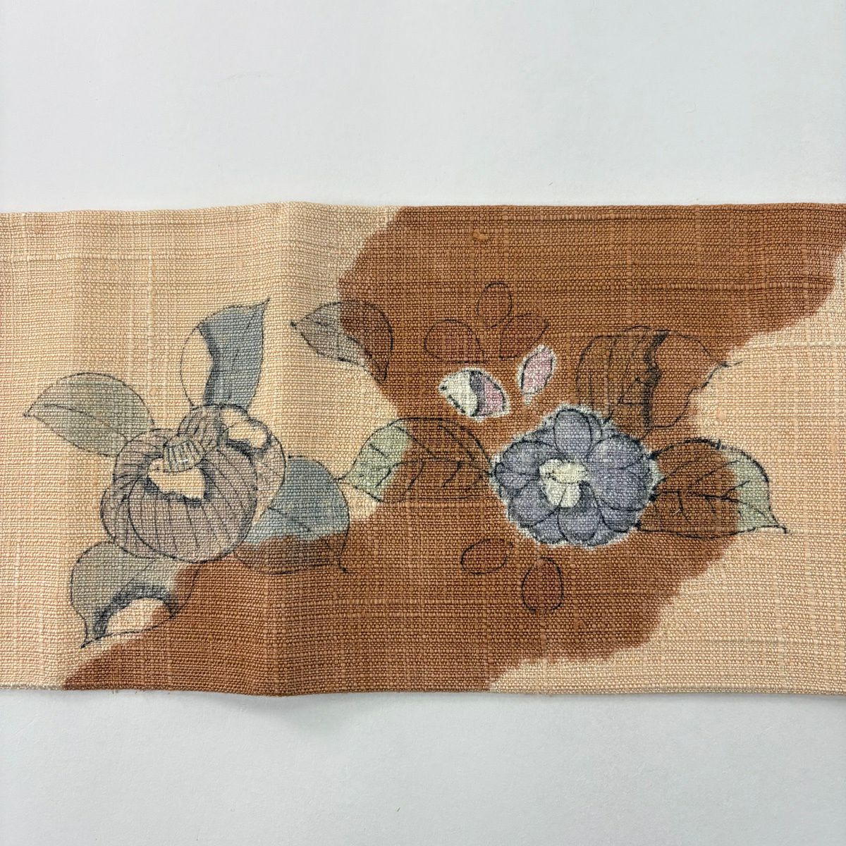 【美品】 名古屋帶 秀品級 紬織織 辻花染 霞 薄橙 純蠶絲