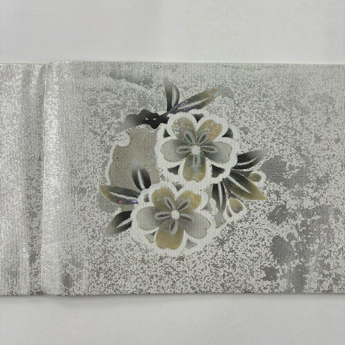 【美品】名古屋帶 秀品級 樱花 藤 膠 金銀彩 銀色 純蠶絲