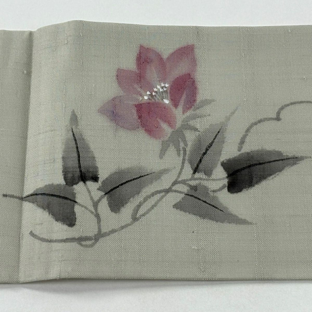 名古屋帶 秀品級 附有落款 夏帶 夏紬織地 草花紋 竹子 漸層 灰綠 純蠶絲