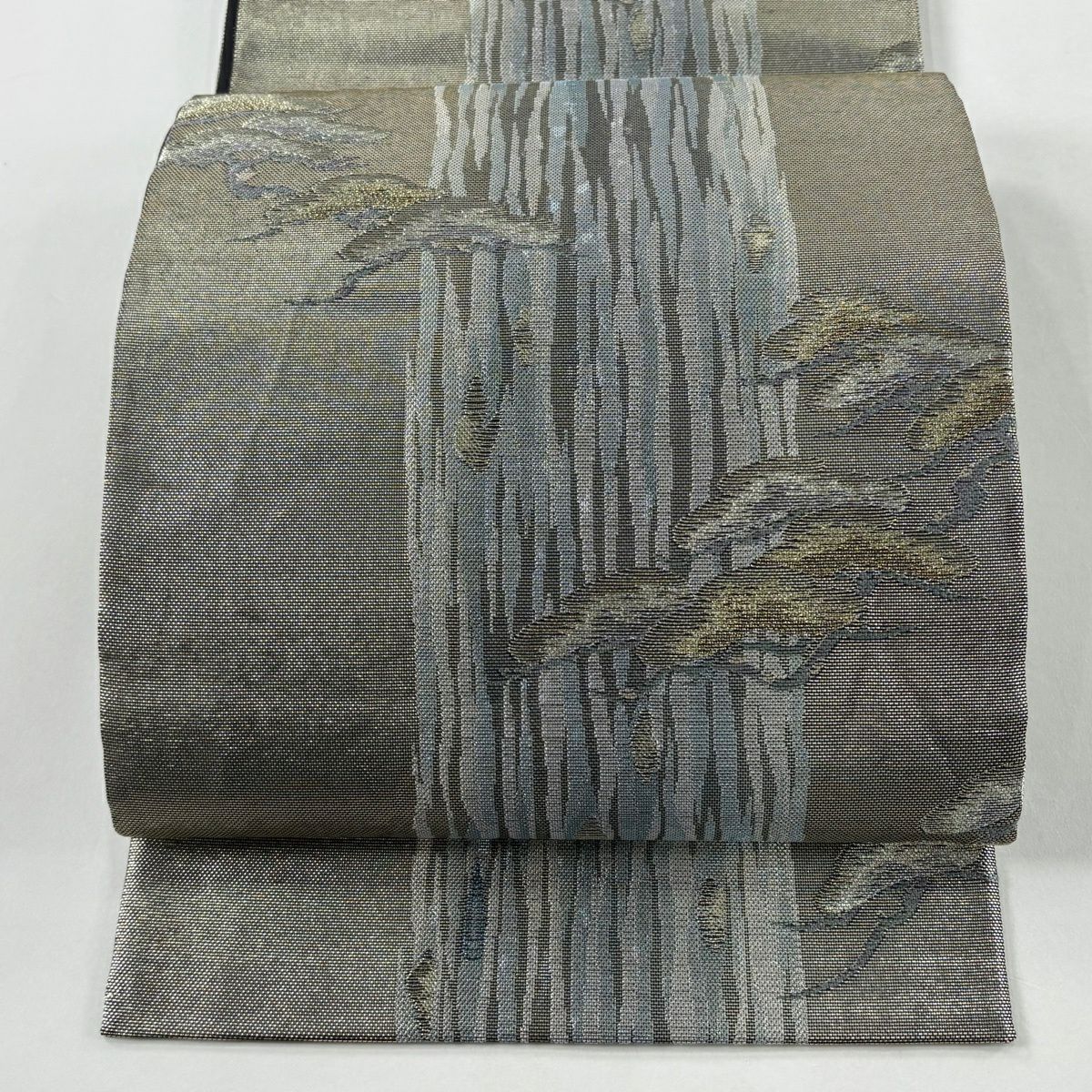 【美品】 袋帶 秀品級 夏帶 紗 松樹 霞 金銀線 金金箔 金色 六通 純蠶絲