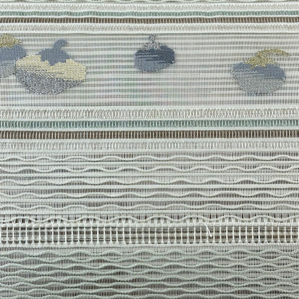 【美品】名古屋帶 秀品級 夏帶 絽 生物 縞 金銀絲 灰白 純蠶絲