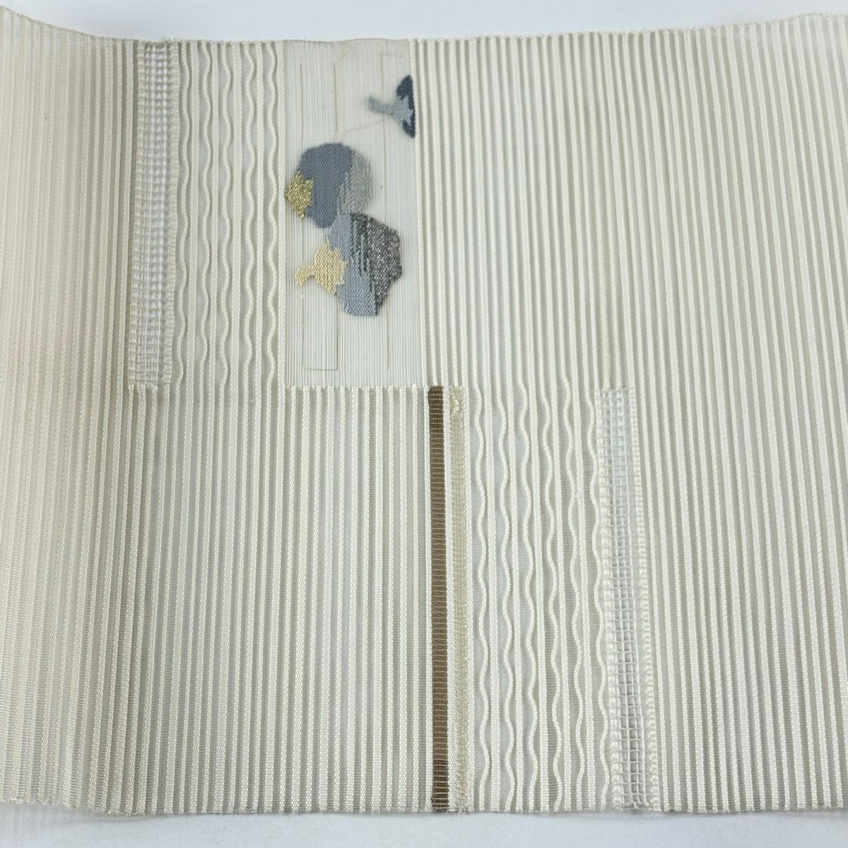 【美品】名古屋帶 秀品級 夏帶 絽 生物 縞 金銀絲 灰白 純蠶絲