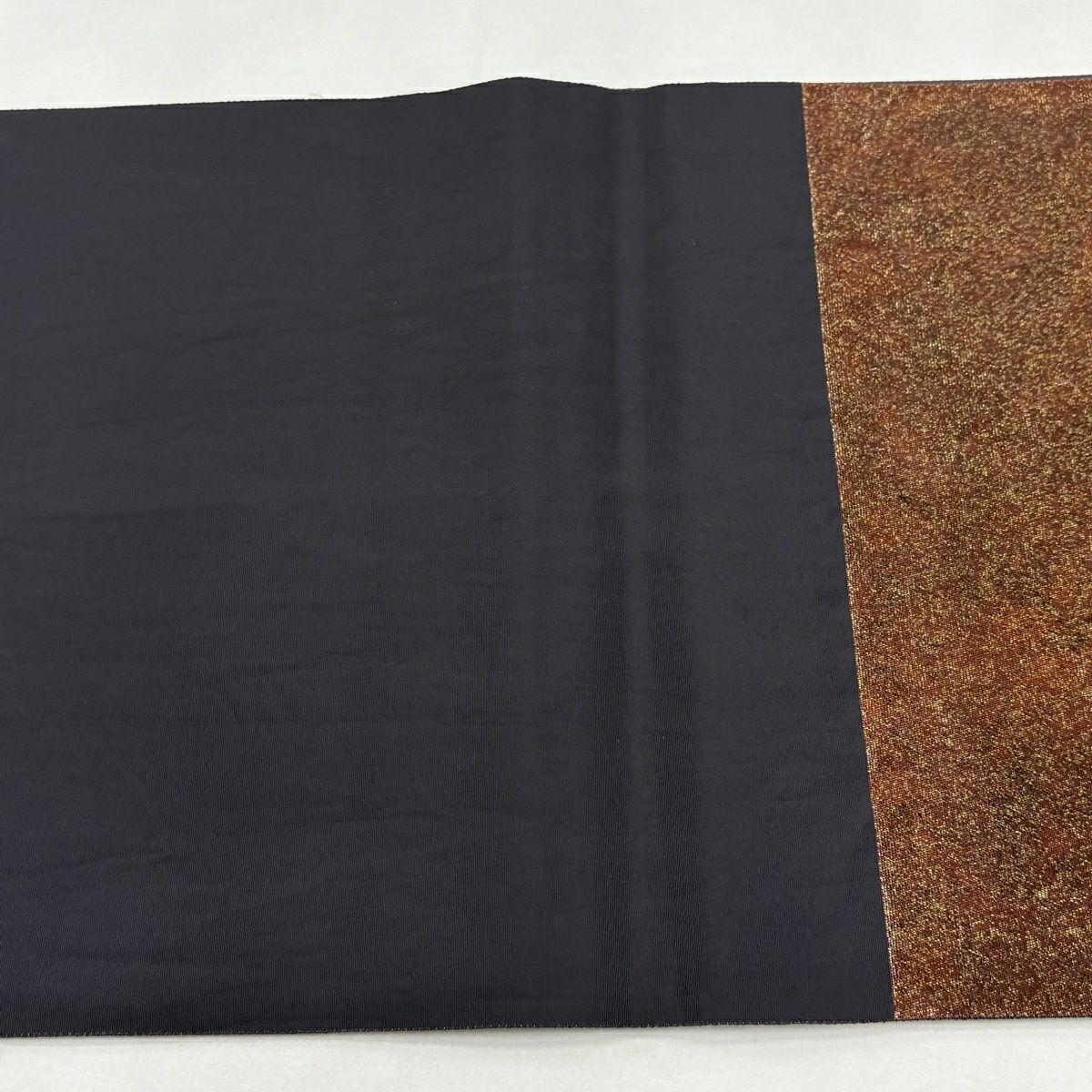 【美品】 袋帶 秀品級 樂器 扇子 螺鈿金金箔 紅茶 お太鼓圖案 純蠶絲
