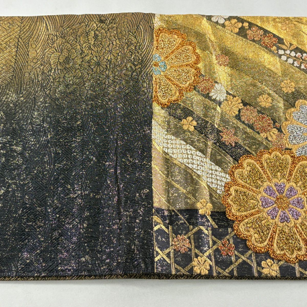 【美品】 袋帶 秀品級 花 波 金絲 金金箔 金色 六通 純蠶絲