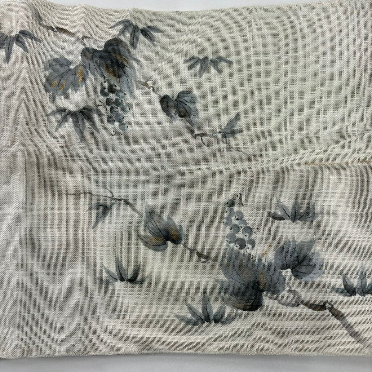 袋帶 秀品級 夏帶 葡萄 金銀彩 灰白 大鼓圖案 麻