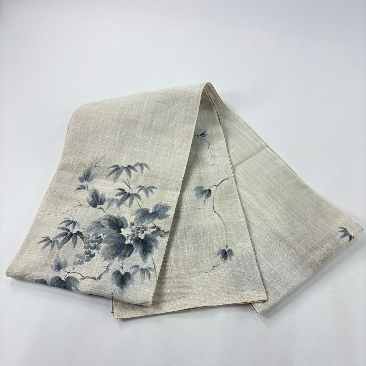 袋帶 秀品級 夏帶 葡萄 金銀彩 灰白 大鼓圖案 麻