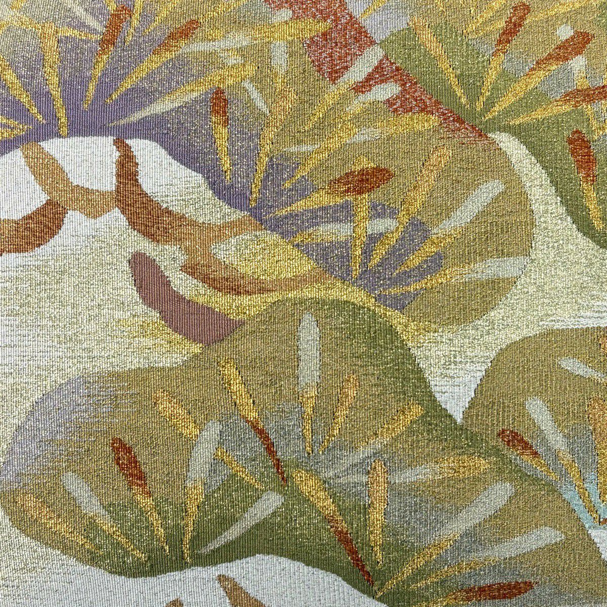 【美品】 袋帶 秀品級 笠松樹 金絲 茶綠 お太鼓圖案 純蠶絲