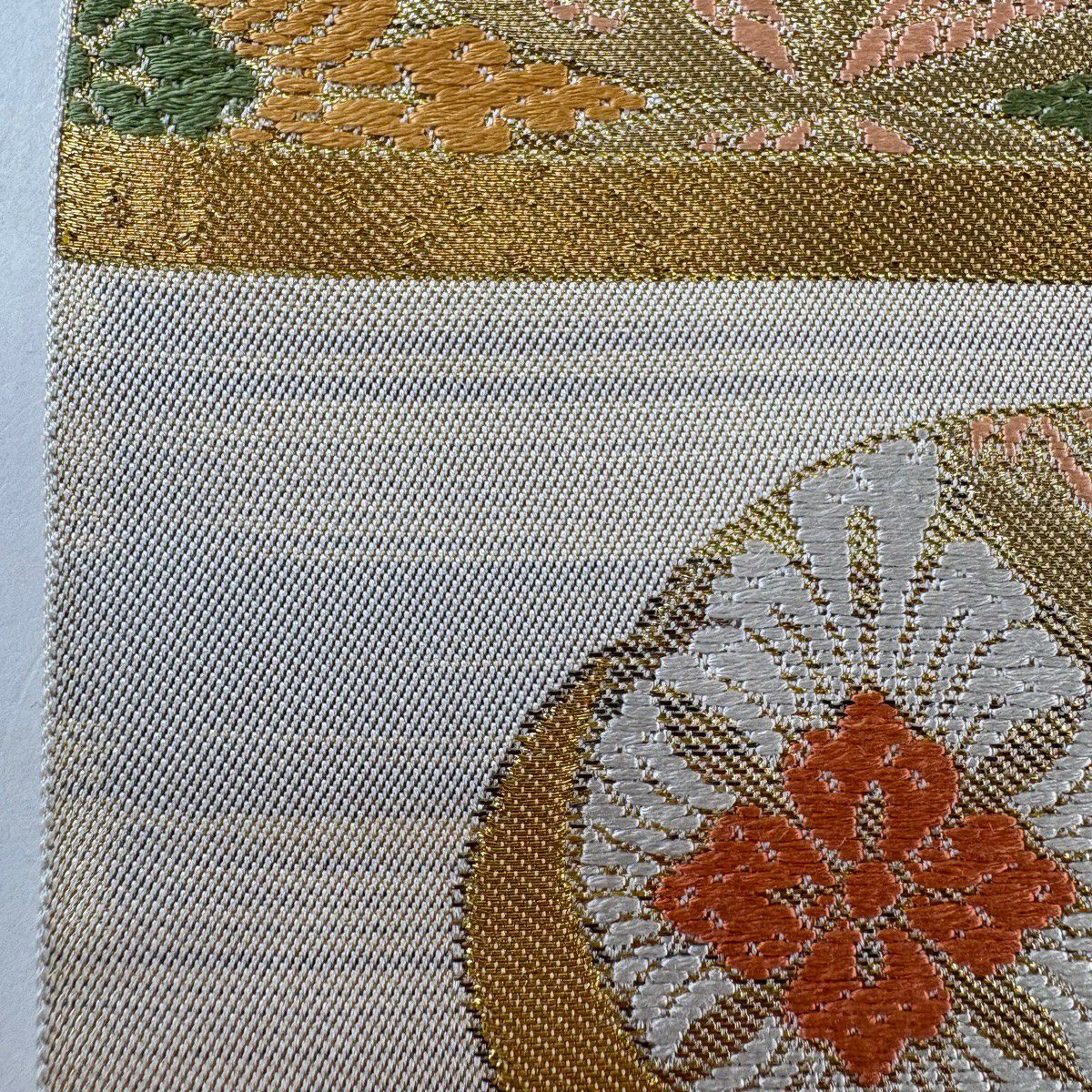 袋帶 秀品級 川島織物 附落款 鳥襷紋 雲霞 金絲 金金箔 金色 六通 純蠶絲
