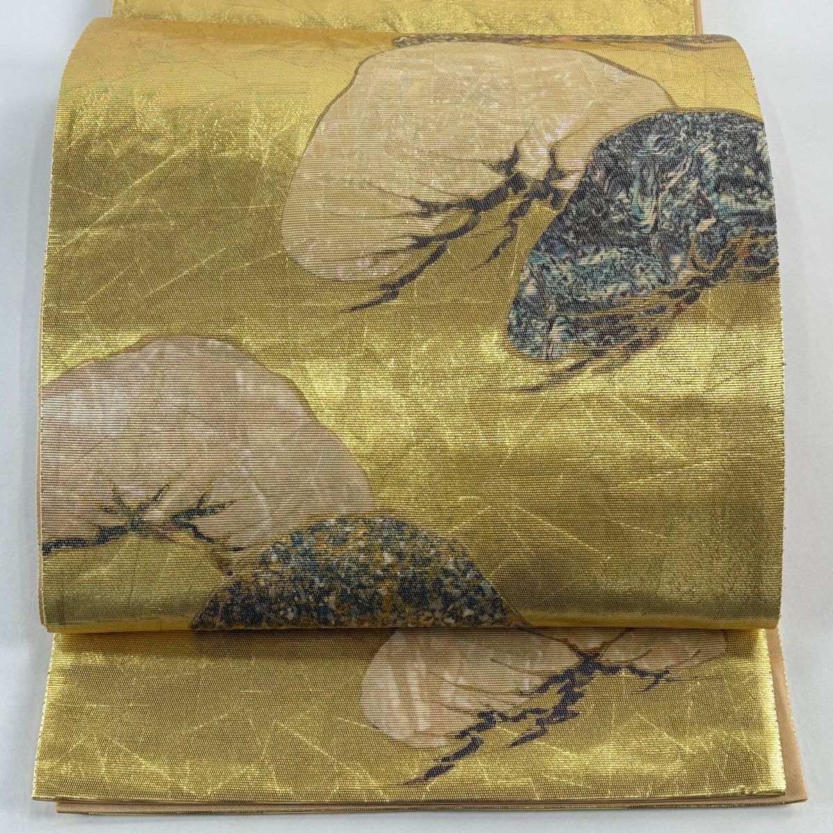 【美品】 袋帶 秀品級 笠松樹 螺鈿 金銀彩 金 純蠶絲 お太鼓柄