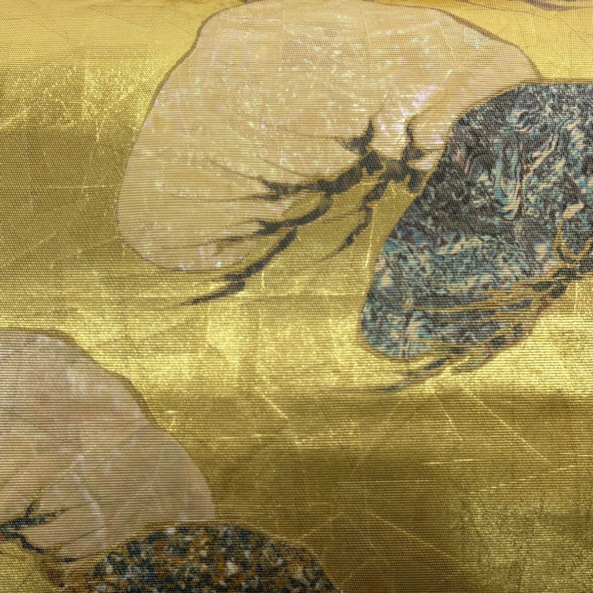 【美品】 袋帶 秀品級 笠松樹 螺鈿 金銀彩 金 純蠶絲 お太鼓柄