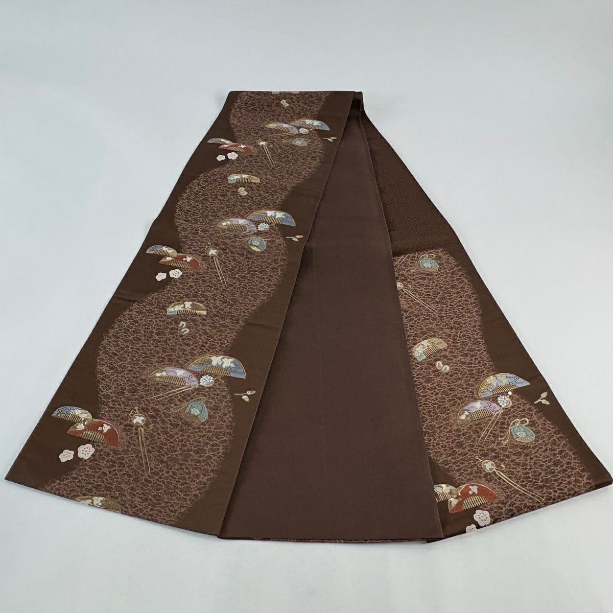 【美品】 袋帶 秀品級 櫛 簪 金金箔 金絲 茶 六通 純蠶絲