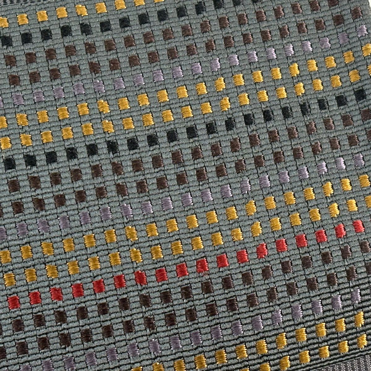 【美品】 袋帶 秀品級 幾何圖案 灰色 六通 純蠶絲