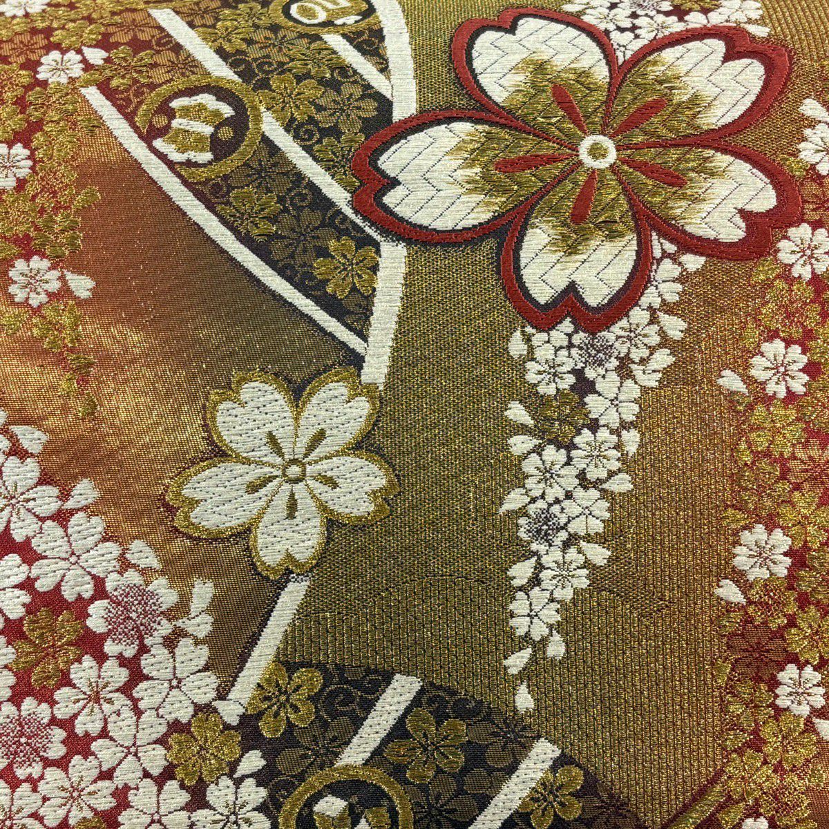 袋帶 秀品級 櫻花 寶物滿載 刺繡 金絲 金色 六通 純蠶絲