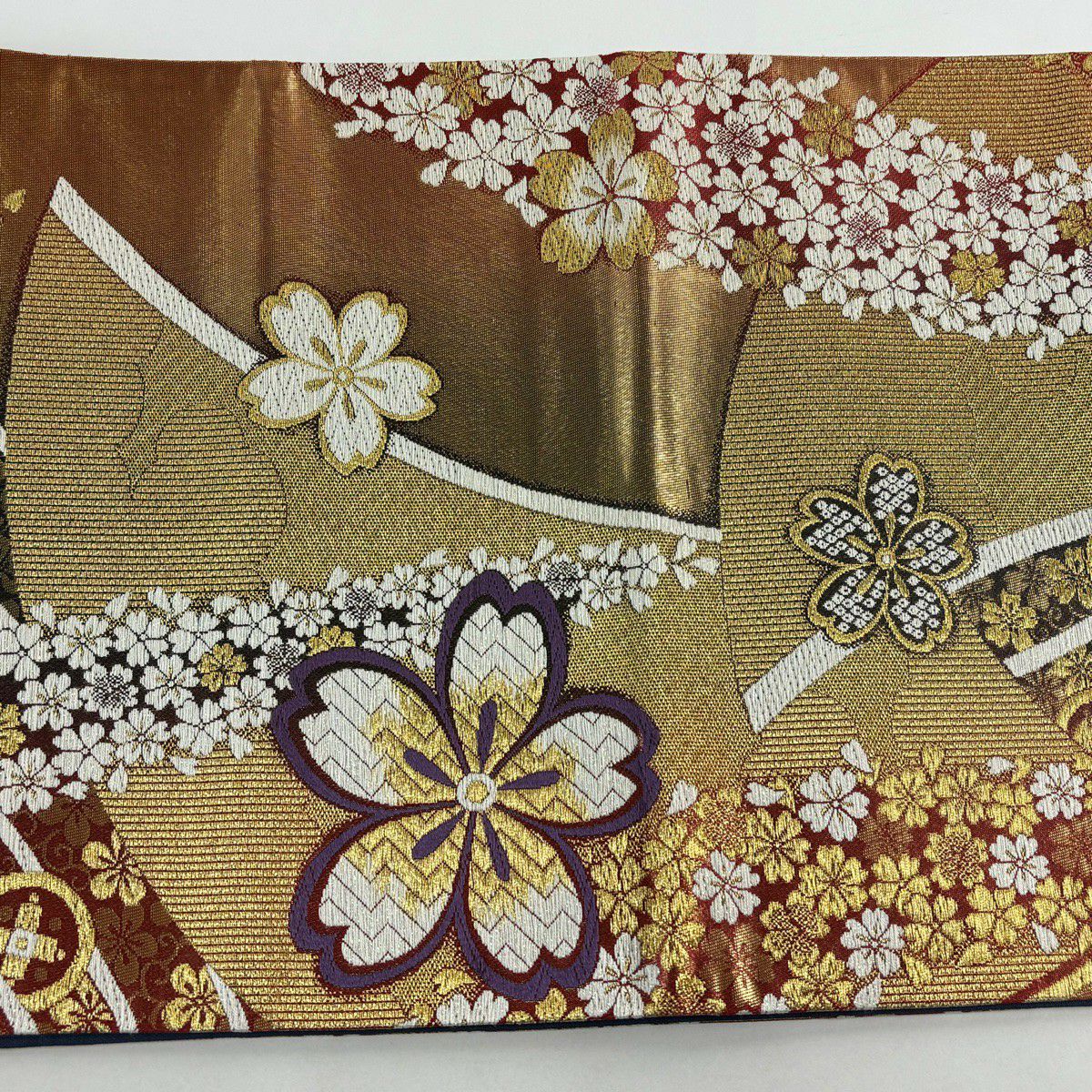 袋帶 秀品級 櫻花 寶物滿載 刺繡 金絲 金色 六通 純蠶絲