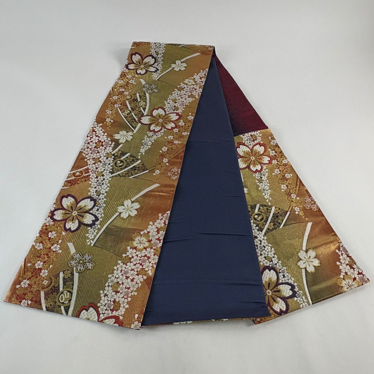 袋帶 秀品級 櫻花 寶物滿載 刺繡 金絲 金色 六通 純蠶絲