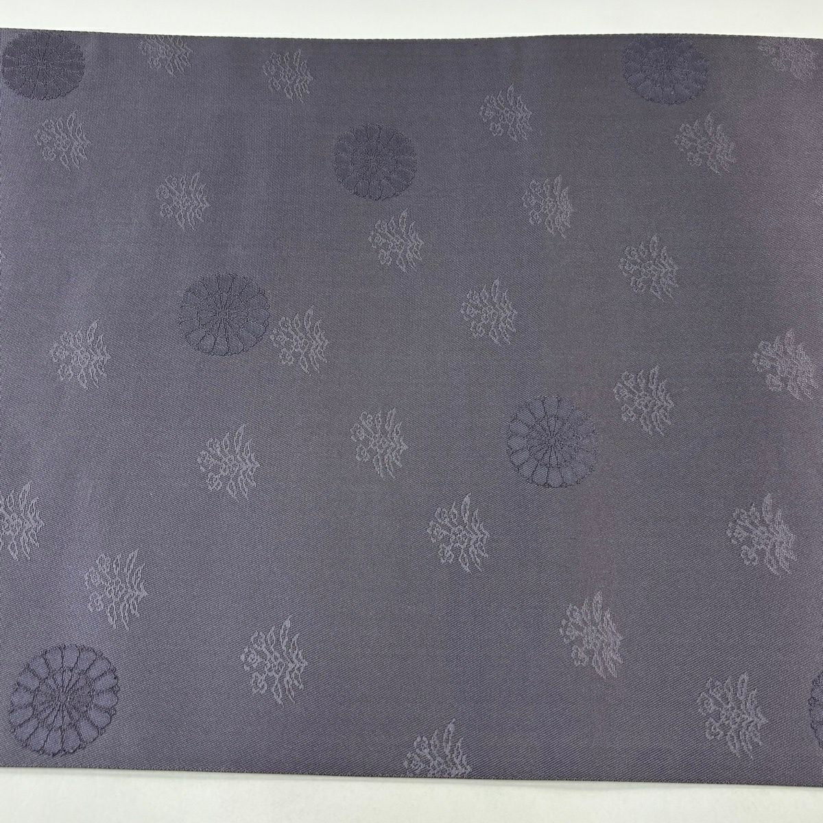 【美品】 袋帶 秀品級 菊花花 斜條 刺繡 灰紫 六通 純蠶絲