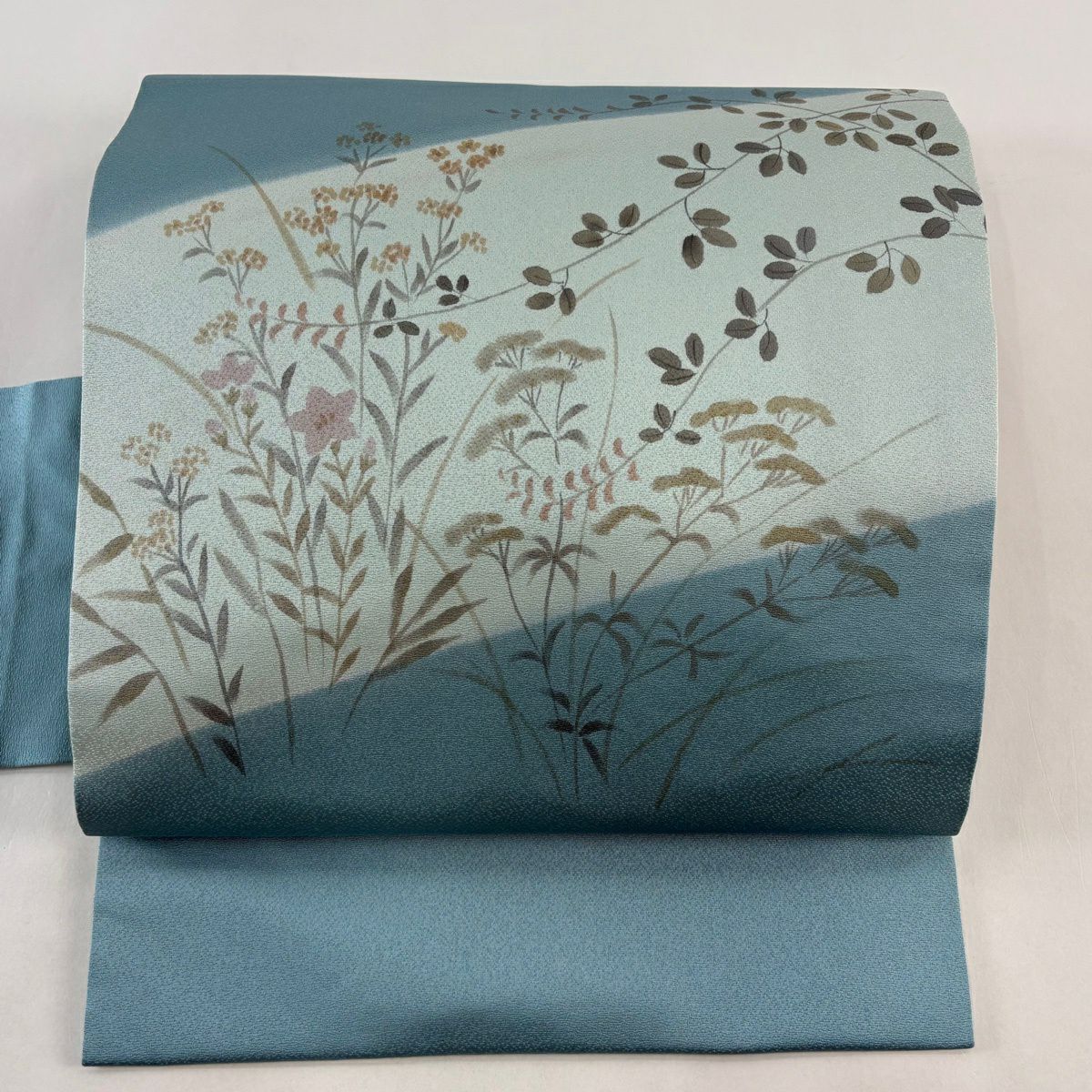 名古屋帶 秀品級 夏帶 八寸名古屋帶 松樹葉仕立 縞 幾何學圖案 深紅 純蠶絲