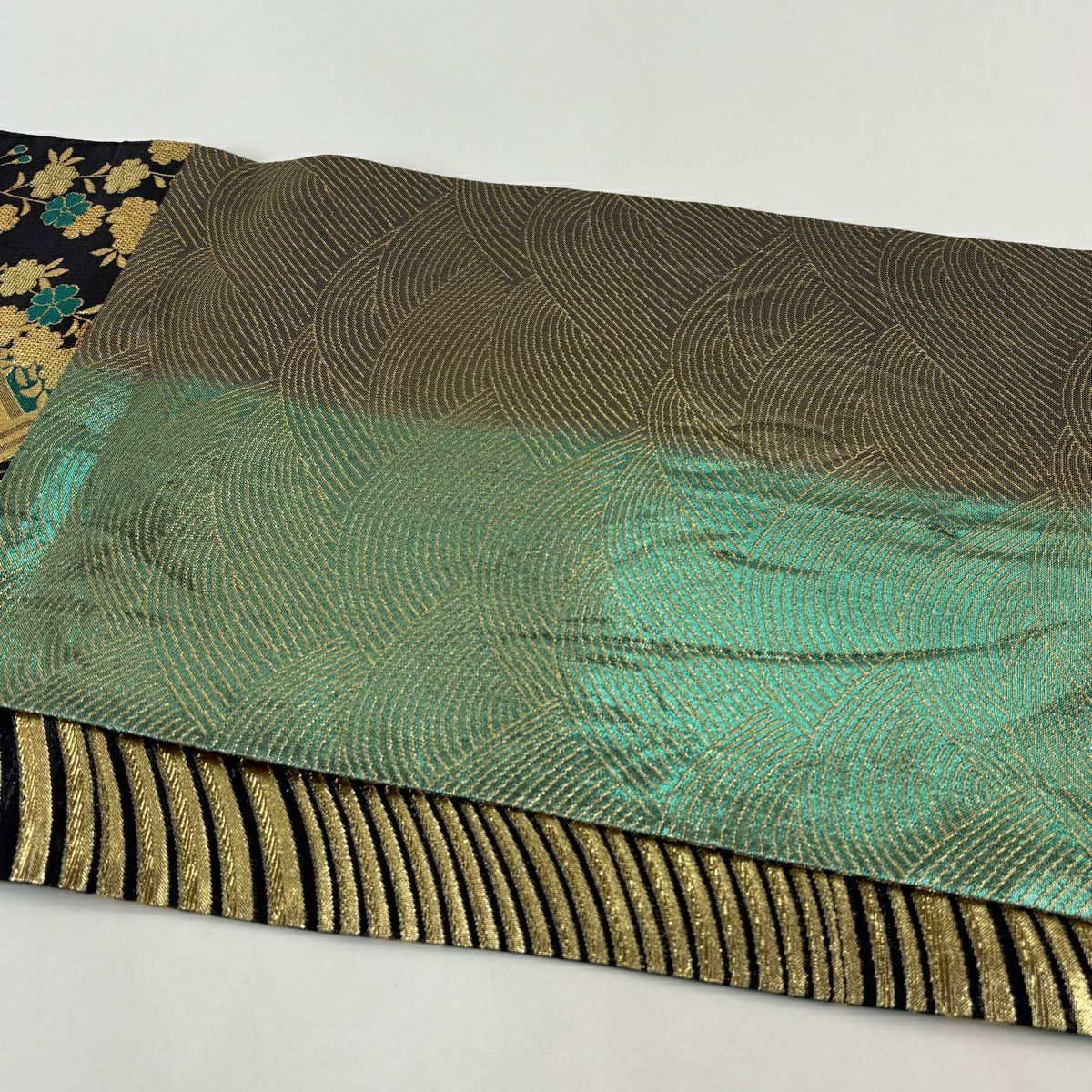 【美品】 袋帶 秀品級 菊花花 櫻花花 金金箔 金絲 黑色 六通 純蠶絲