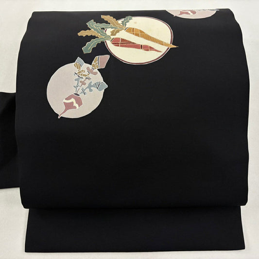名古屋帶 秀品級 生物 圓文 金絲 金銀彩 黑 純蠶絲