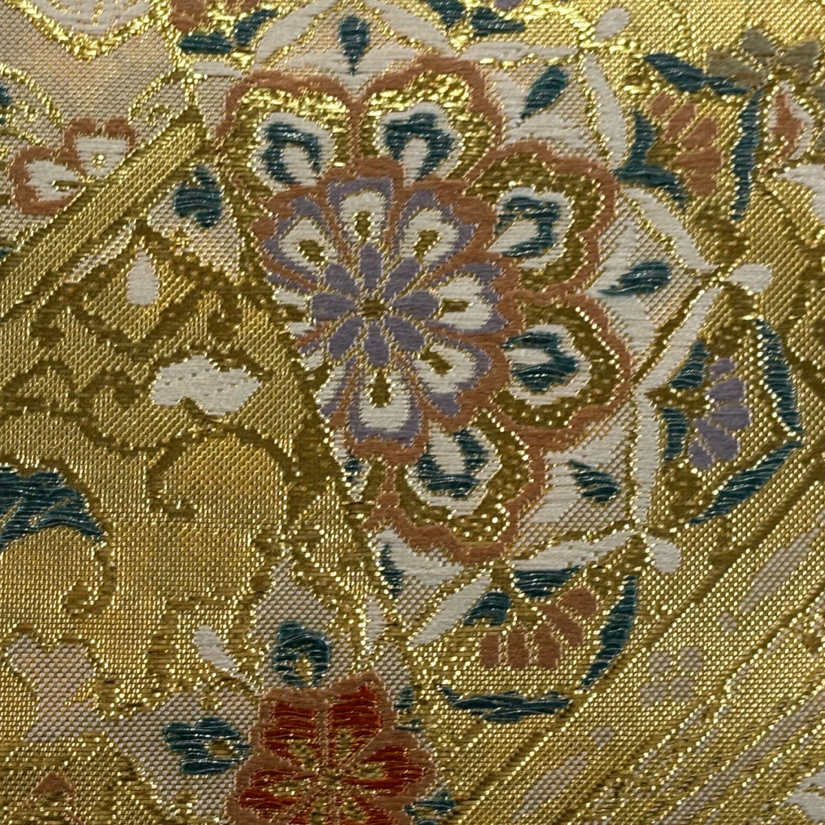 【美品】 袋帶 秀品級 關西仕立 裂取華紋 金金箔 金絲 金色 六通 純蠶絲