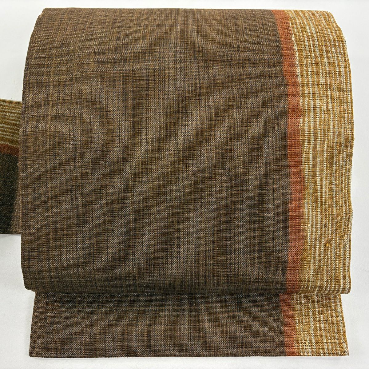 【美品】 名古屋帶 秀品級 幾何圖案 金絲 茶 純蠶絲