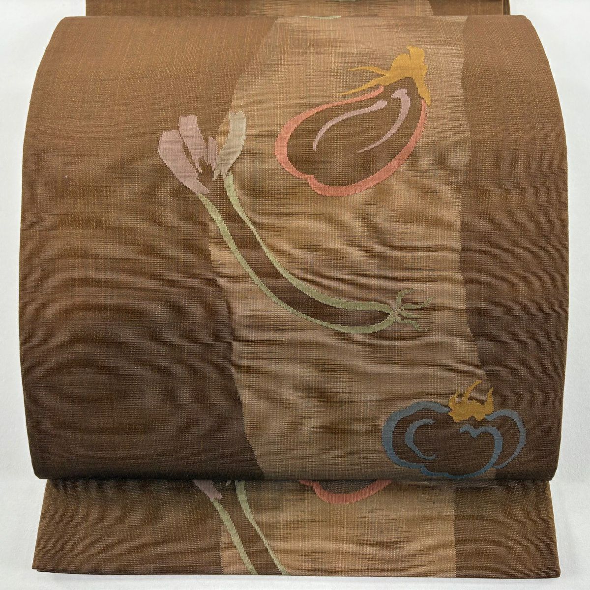 【美品】 袋帶 秀品級 落款あり 生り物 金糸 茶 六通 純蠶絲